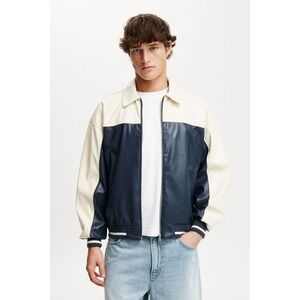 NWT Cotton on Faux Leather Western Jacket Mens Sz XL Vintage Navy